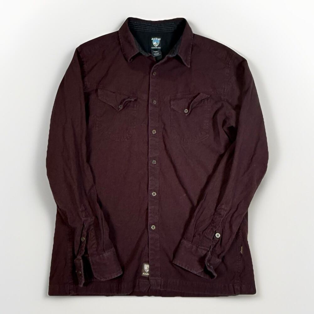 Kuhl Men's Button Down Shirt Flannel Long Sleeve Casual Outdoor Burgundy Size L